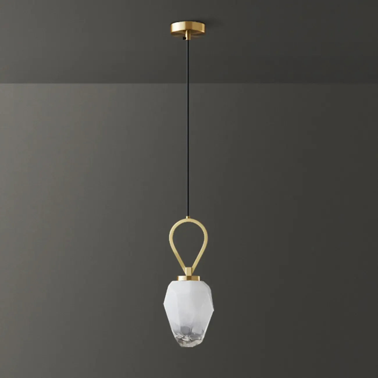 White Glass Pendant Light with Long Cord for Bedside