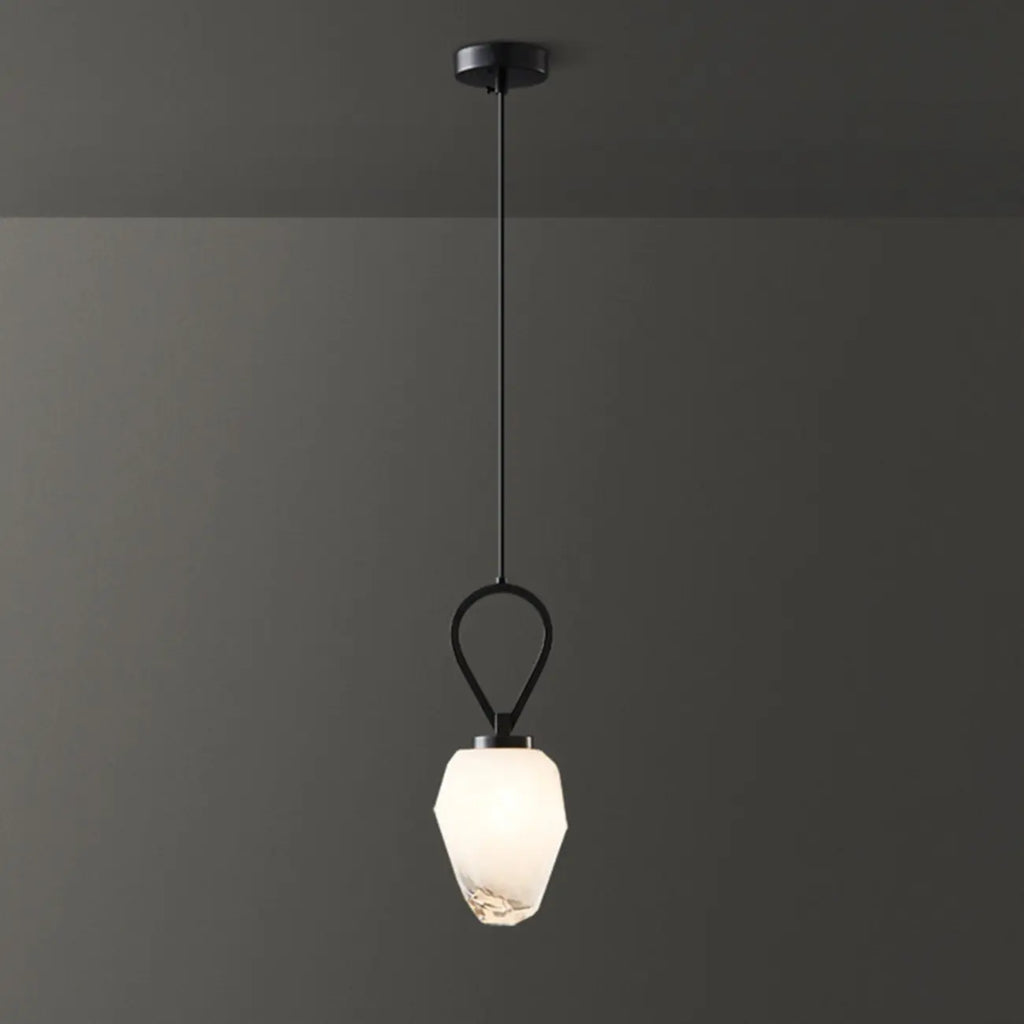 White Glass Pendant Light with Long Cord for Bedside
