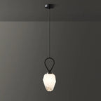 White Glass Pendant Light with Long Cord for Bedside