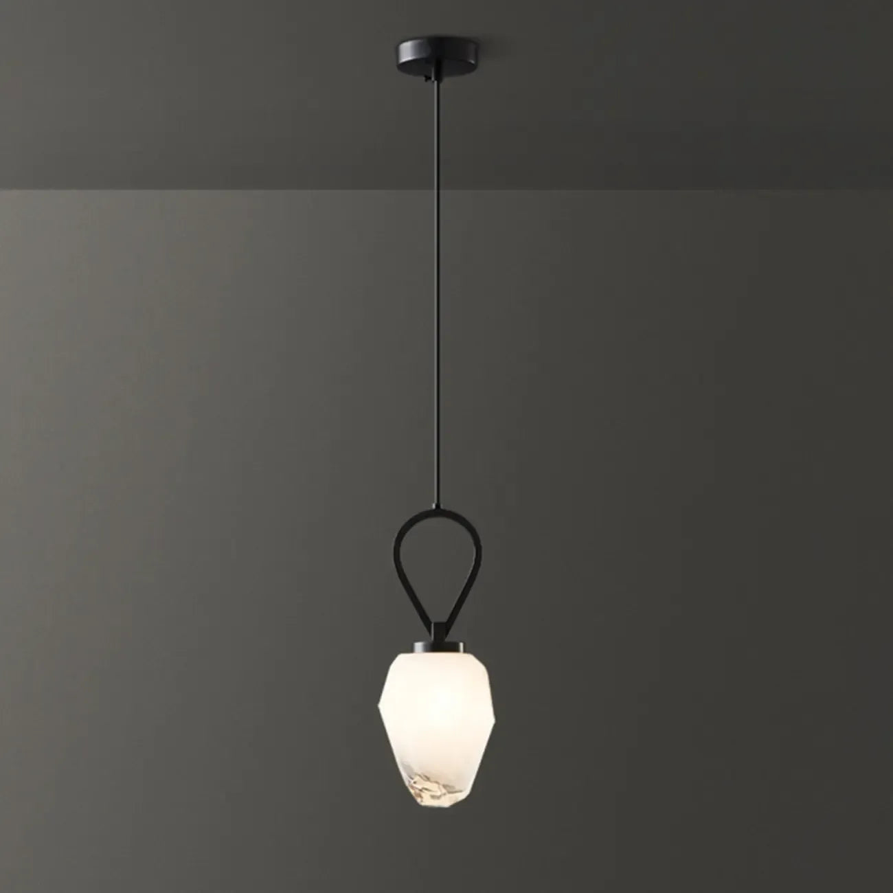 White Glass Pendant Light with Long Cord for Bedside