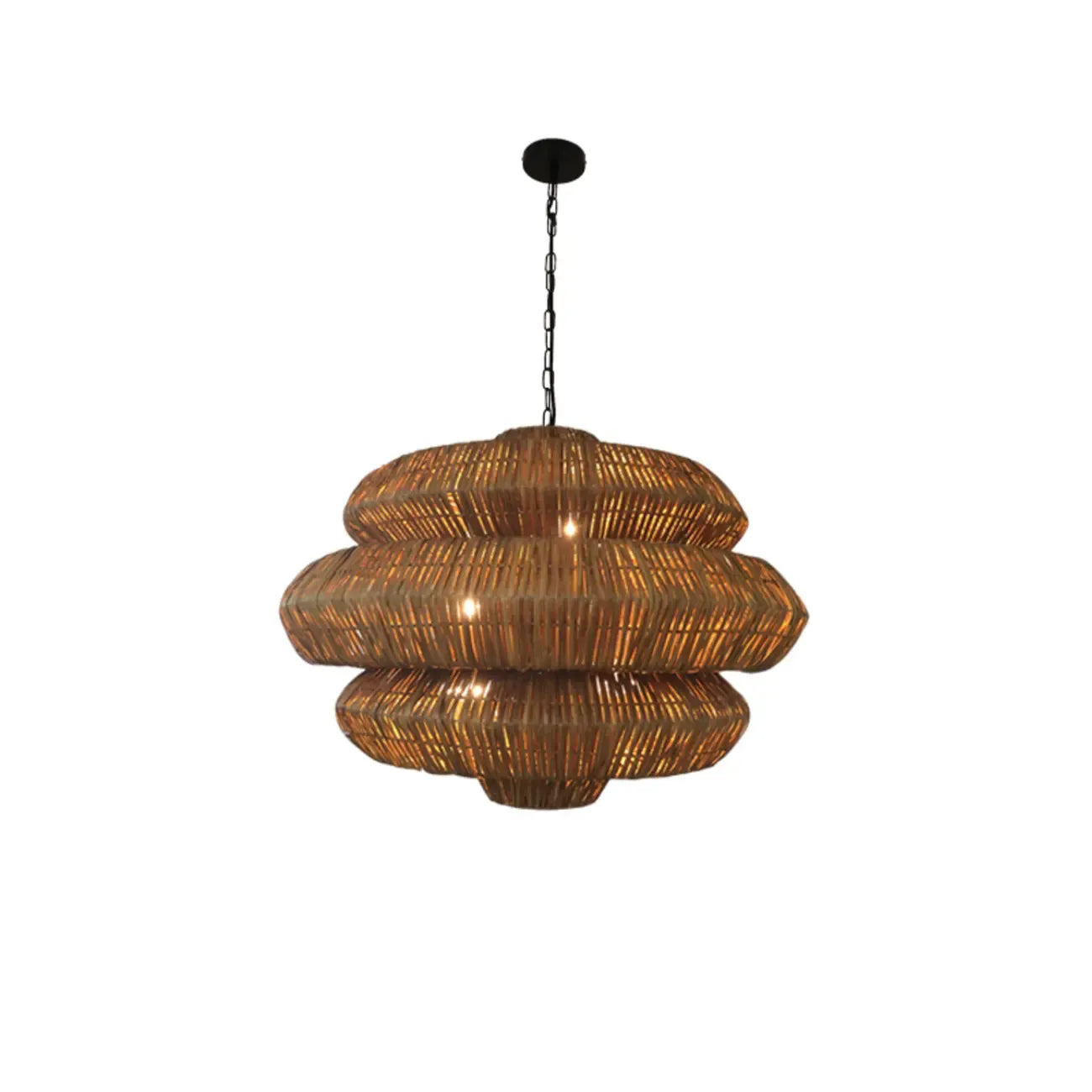 Vintage Rattan 3 Tiers Chandelier for Living Room Decor