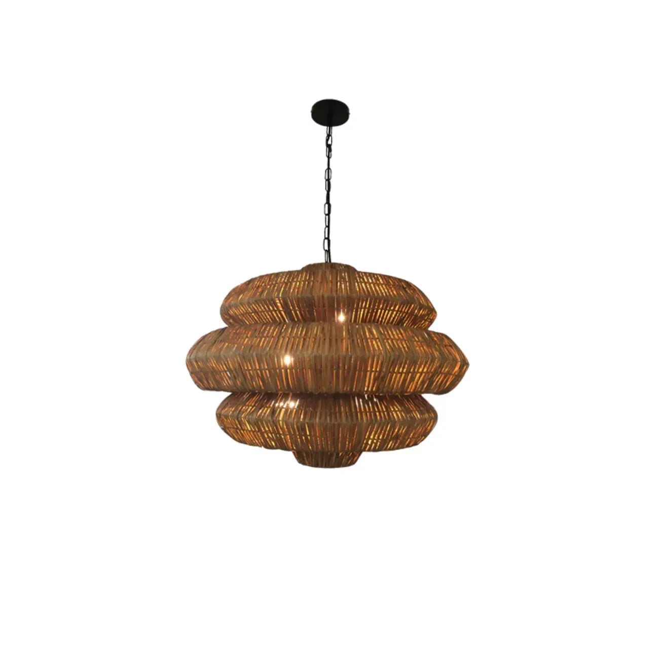 Vintage Rattan 3 Tiers Chandelier for Living Room Decor