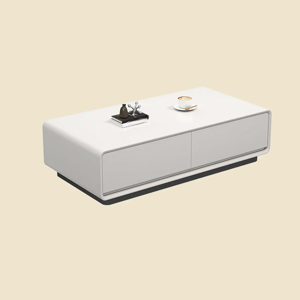 Chic Minimalist Rectangular White Coffee Table with 4 Drawers