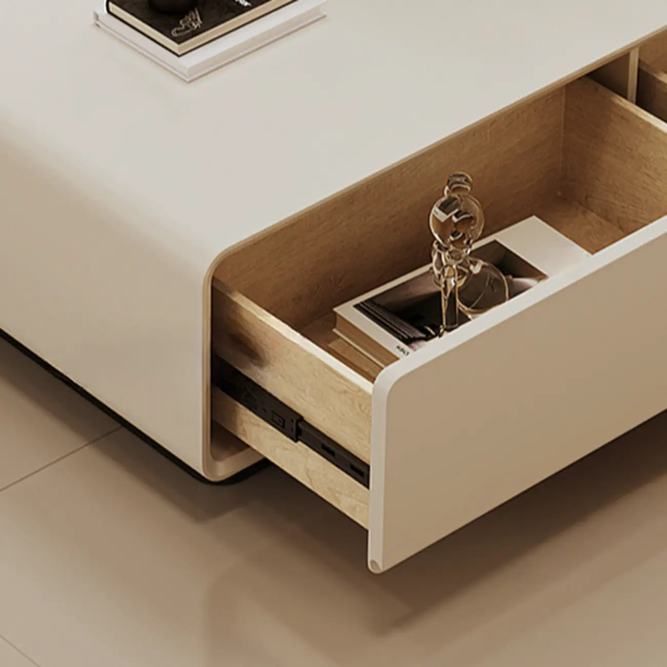 Chic Minimalist Rectangular White Coffee Table with 4 Drawers