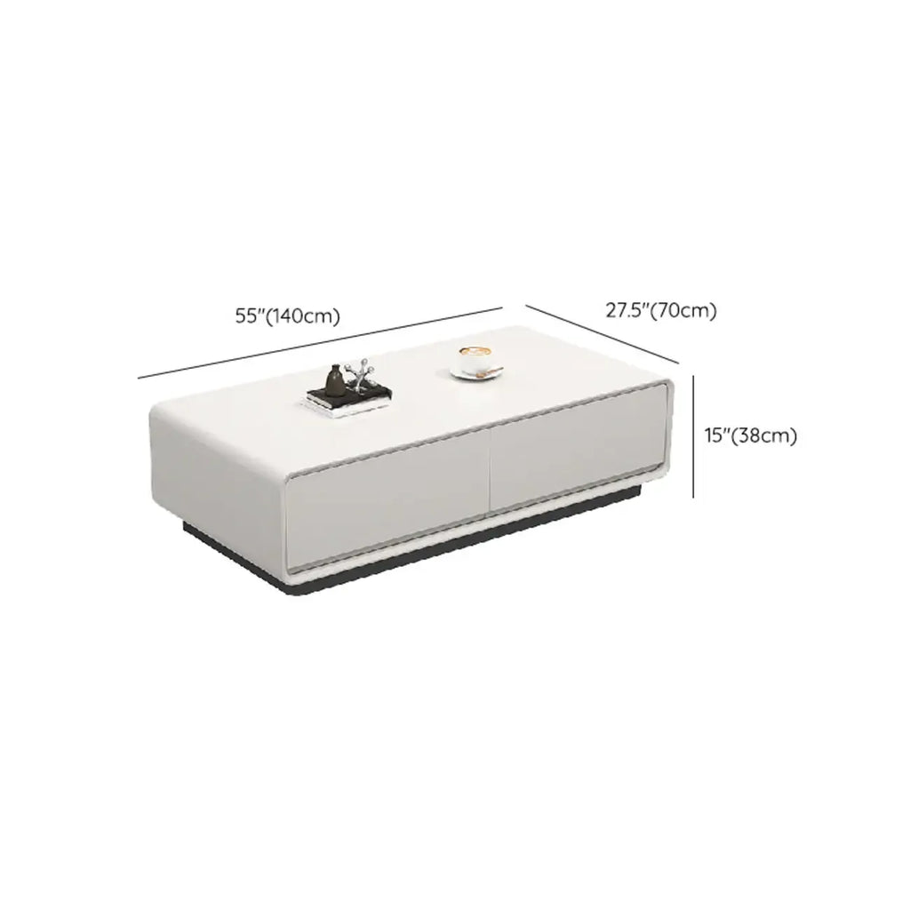 Chic Minimalist Rectangular White Coffee Table with 4 Drawers