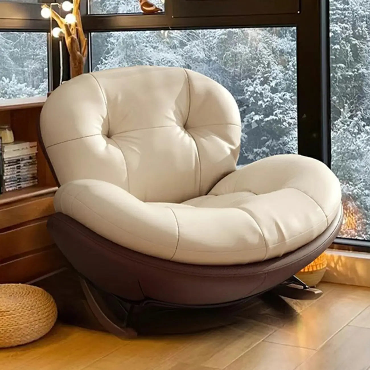 Ergonomic Rounded Upholstered Rocking Chair for Living Room