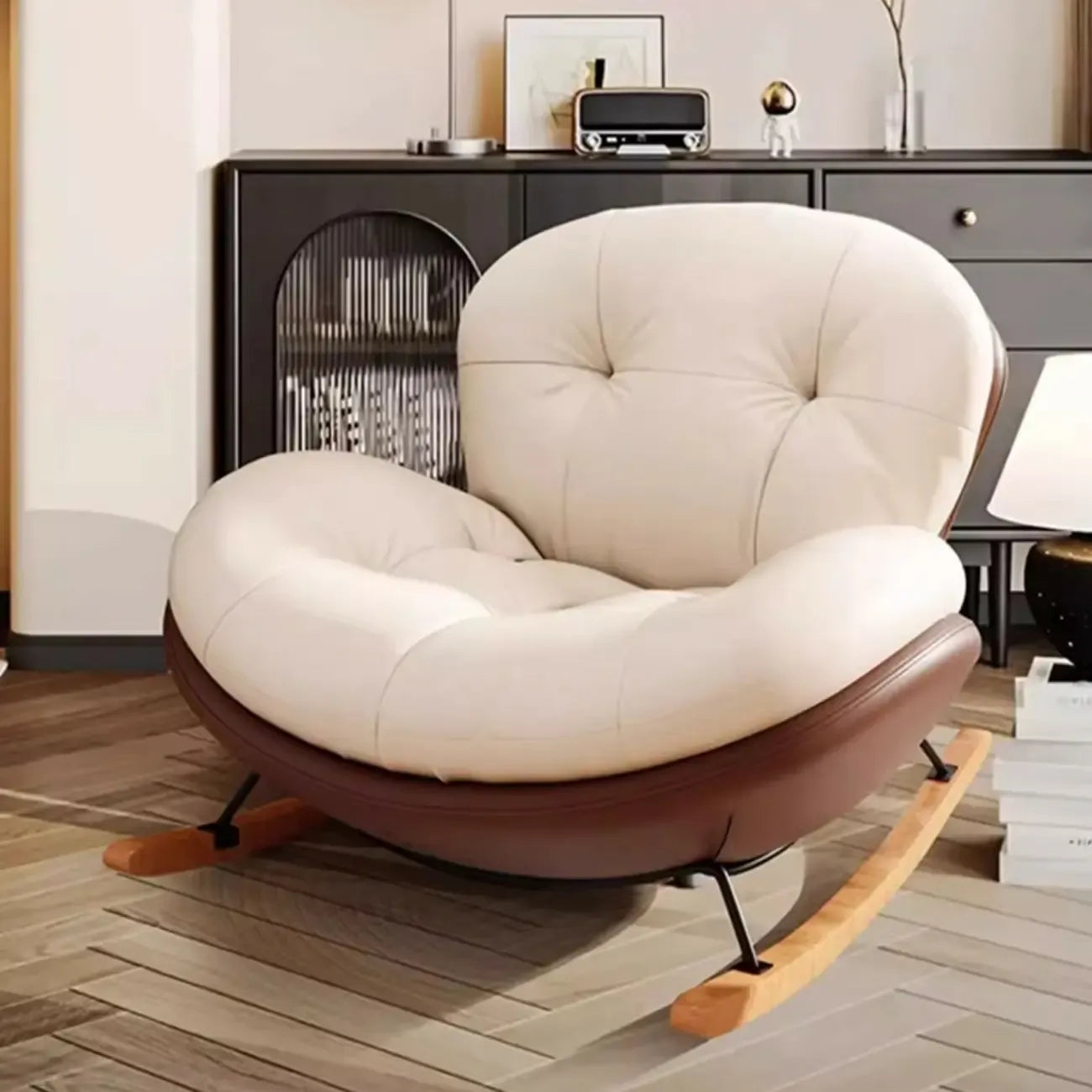 Ergonomic Rounded Upholstered Rocking Chair for Living Room
