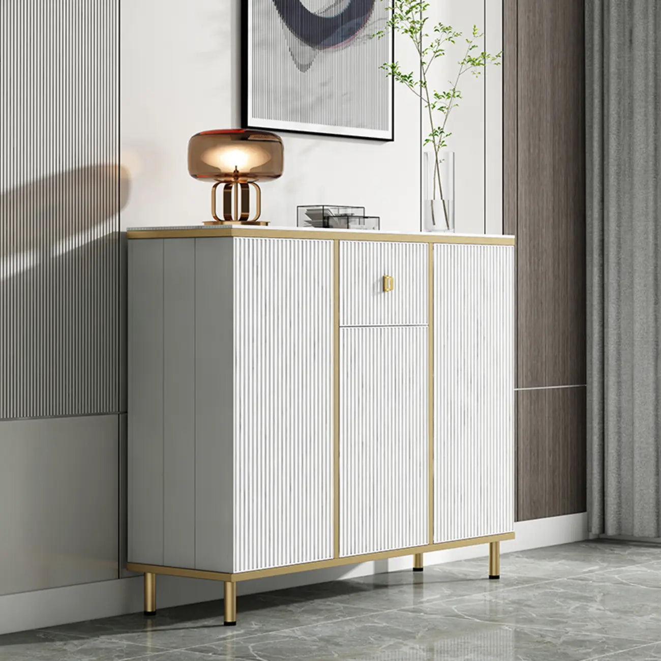 Modish White Metal Entryway Shoe Storage Cabinet