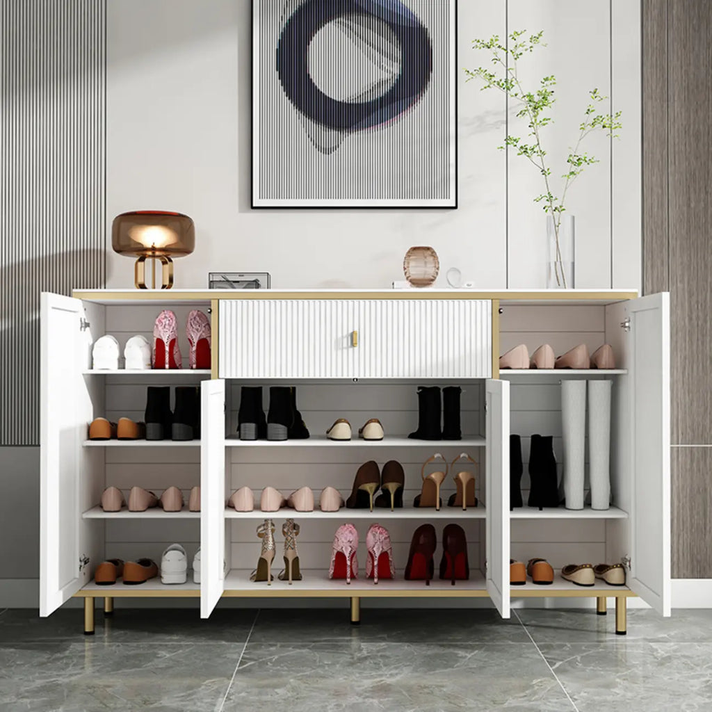 Modish White Metal Entryway Shoe Storage Cabinet