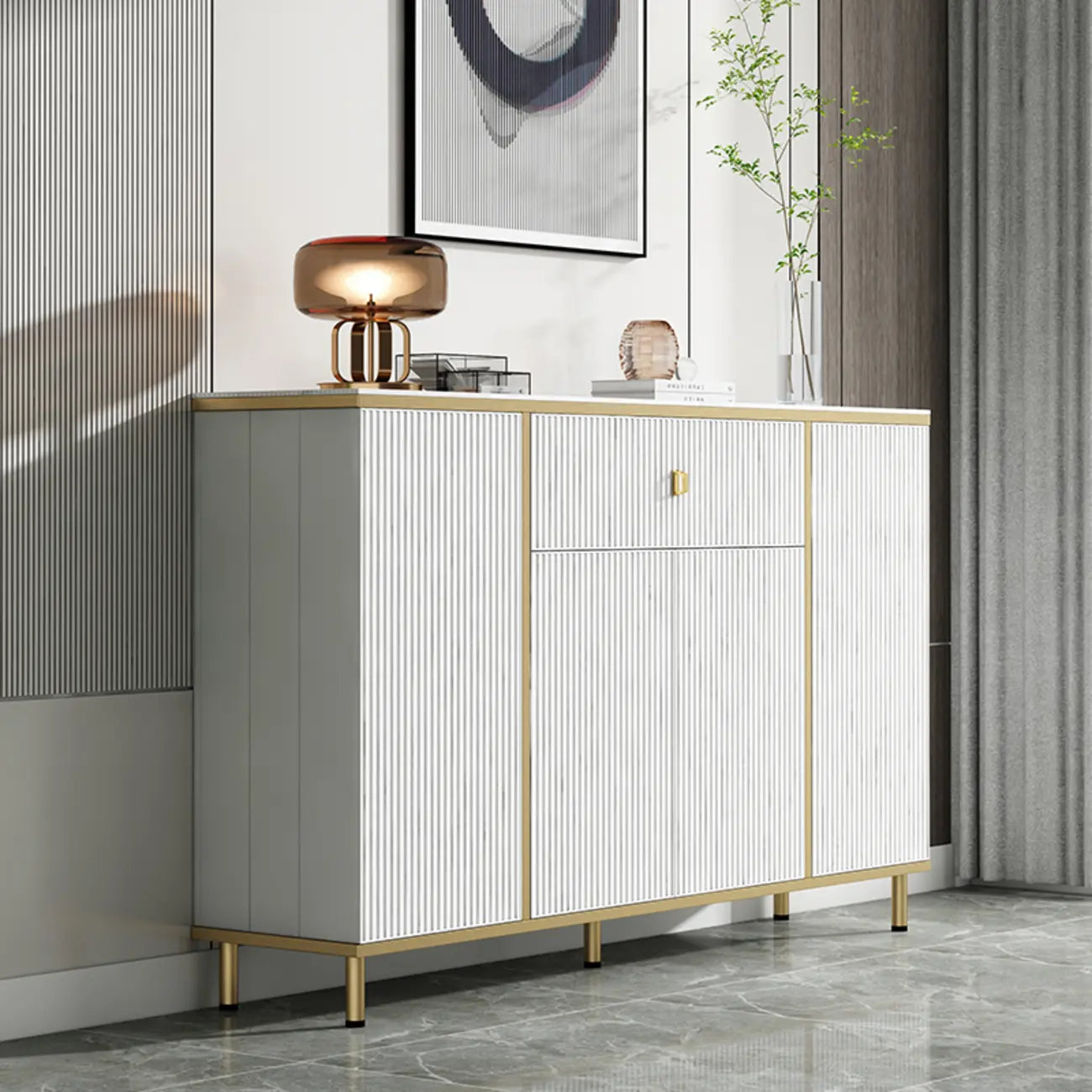 Modish White Metal Entryway Shoe Storage Cabinet