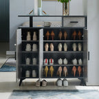 Entryway Grey Wood Shoe Storage Cabinet with Display Top
