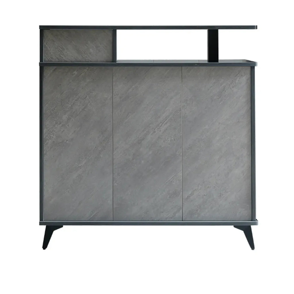 Entryway Grey Wood Shoe Storage Cabinet with Display Top