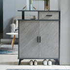 Entryway Grey Wood Shoe Storage Cabinet with Display Top