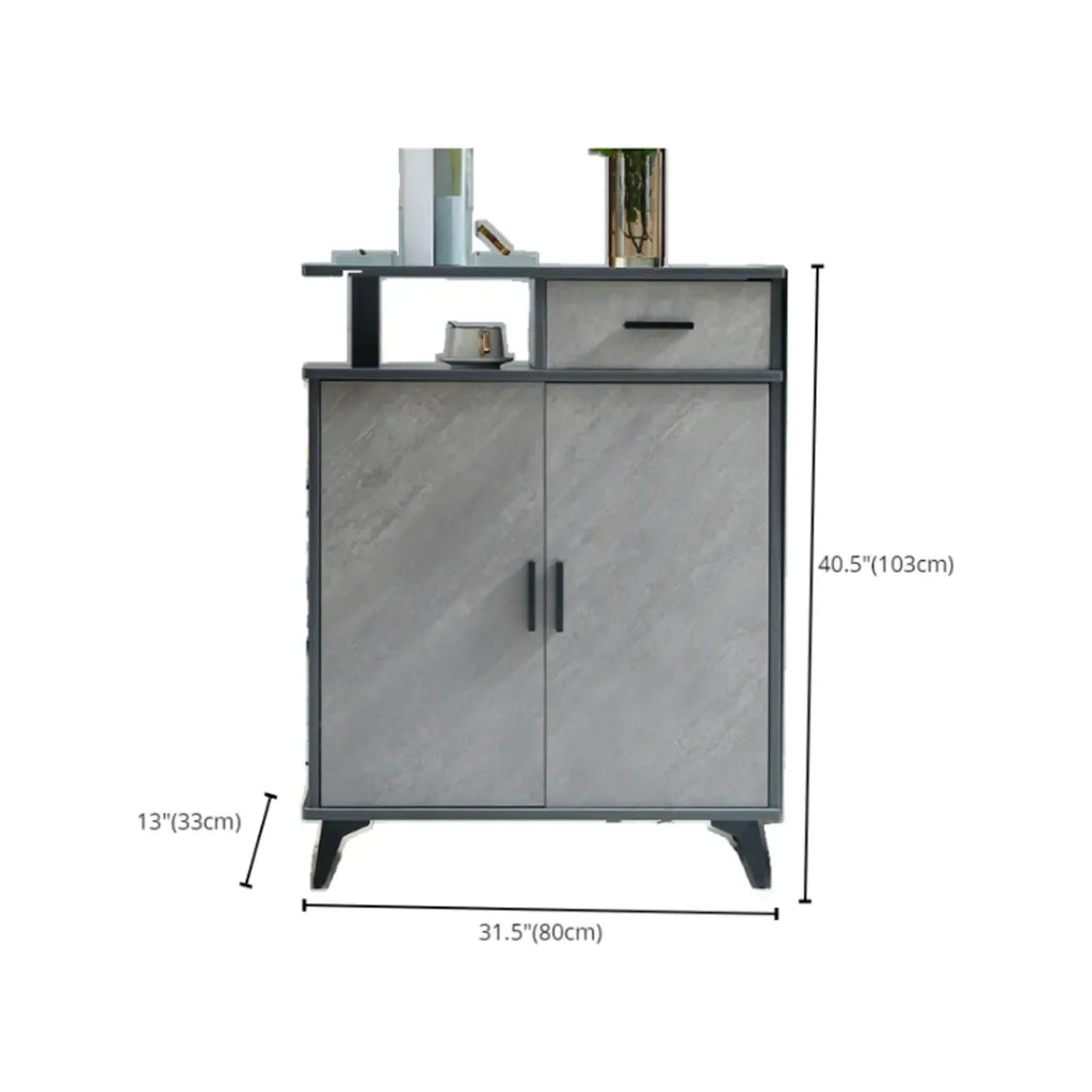 Entryway Grey Wood Shoe Storage Cabinet with Display Top