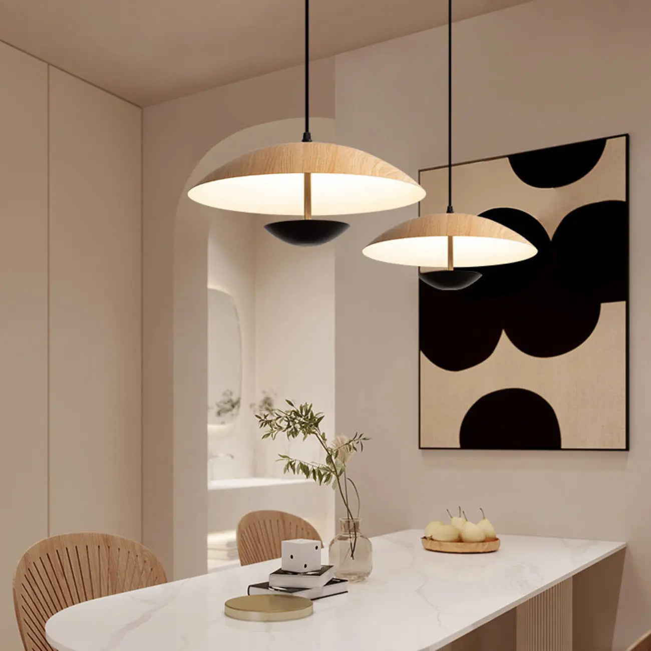 Designer Solid Wood Dome Pendant Light for Dining Room