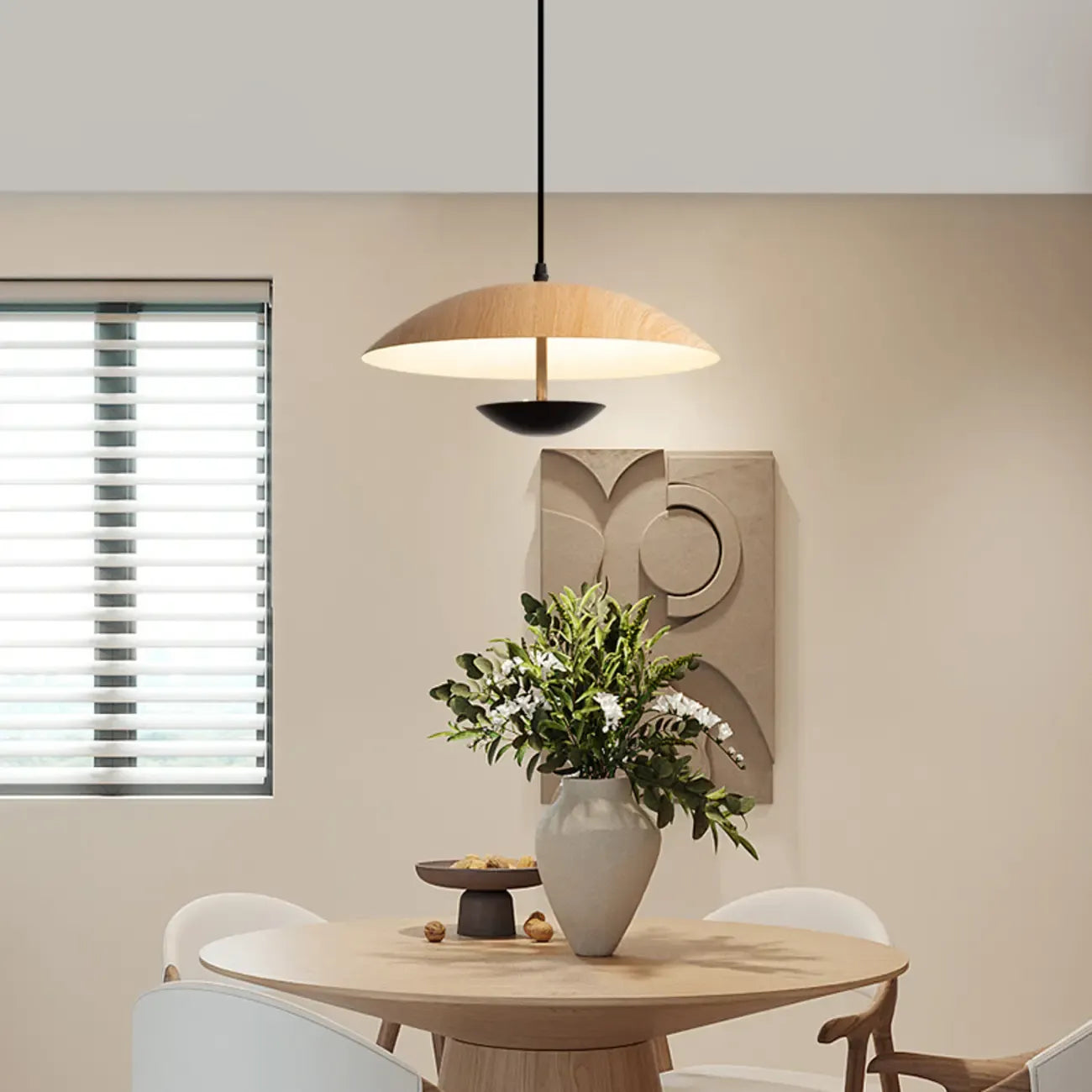 Designer Solid Wood Dome Pendant Light for Dining Room