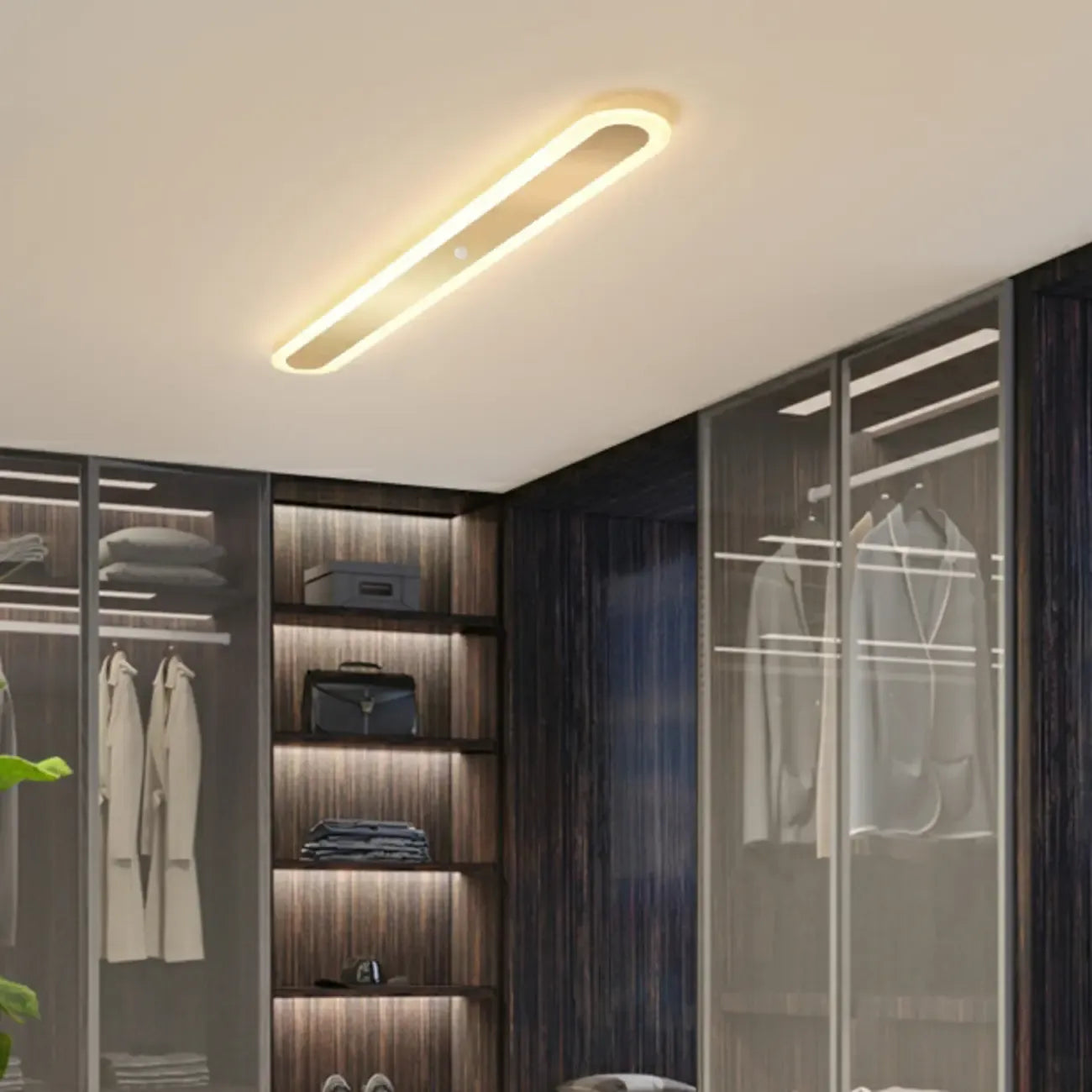 Geometric Gold LED Flush Ceiling Light for Living Room