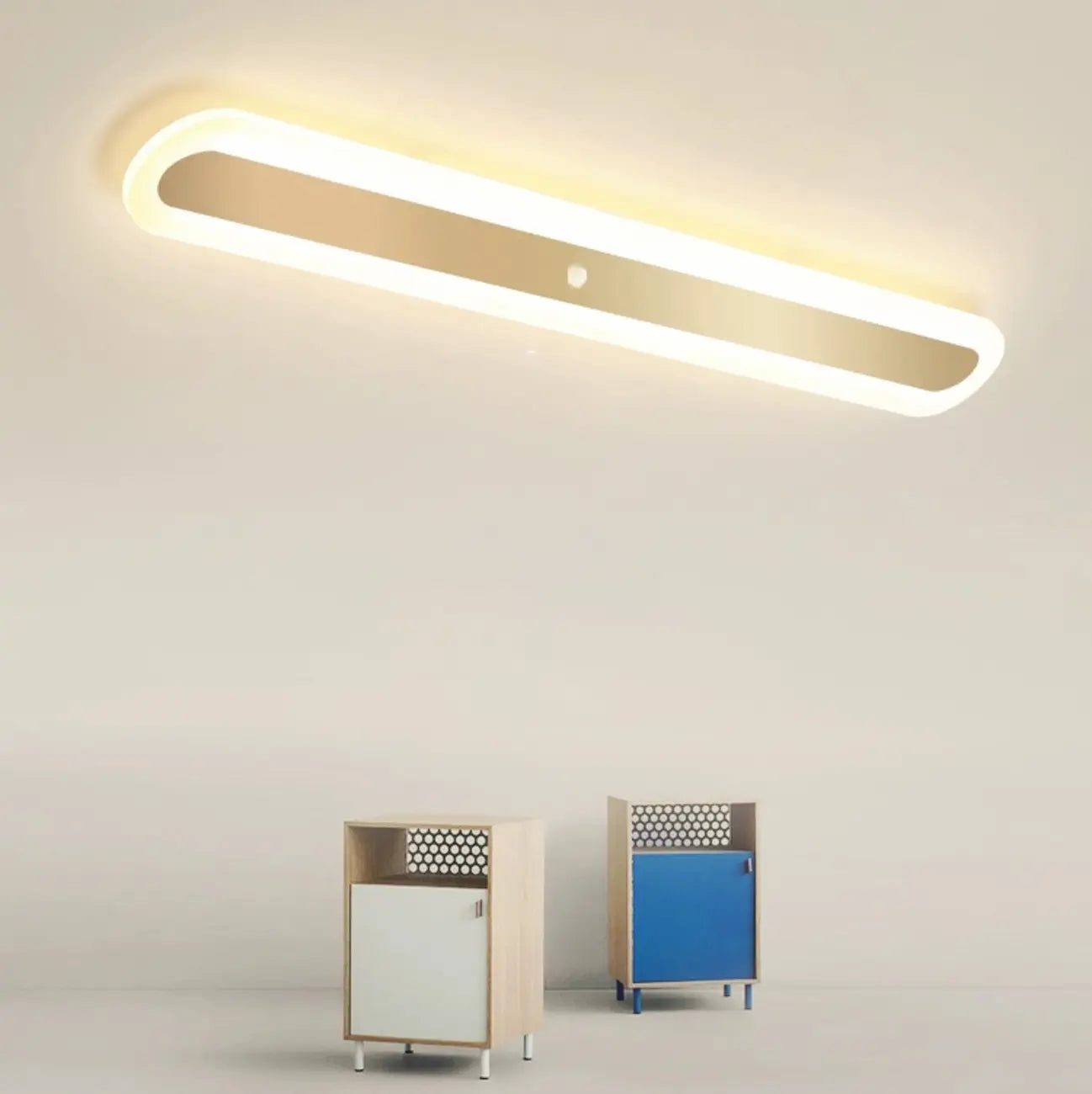 Geometric Gold LED Flush Ceiling Light for Living Room