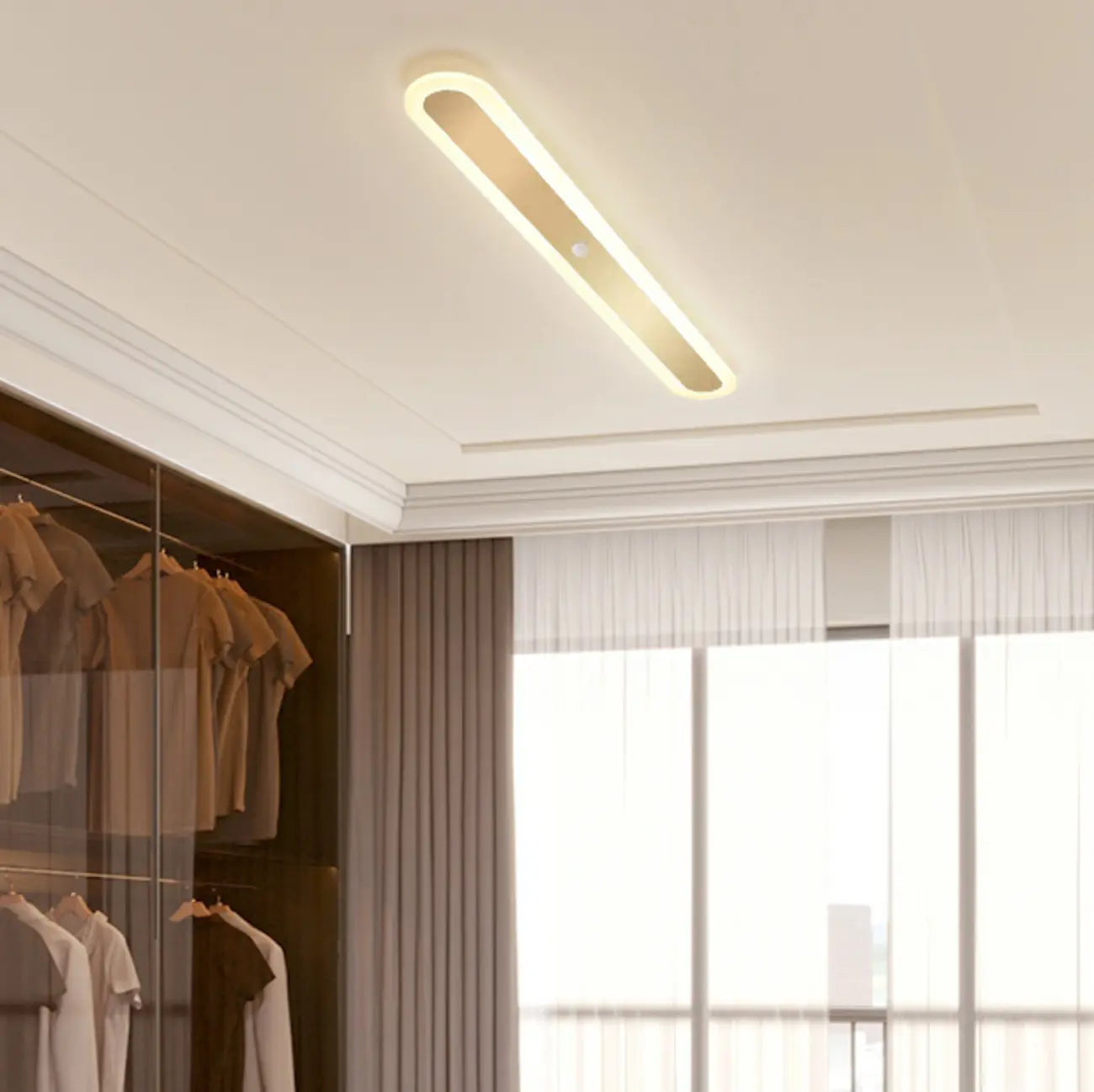 Geometric Gold LED Flush Ceiling Light for Living Room