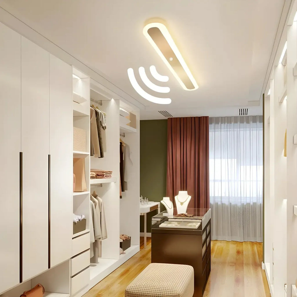 Geometric Gold LED Flush Ceiling Light for Living Room