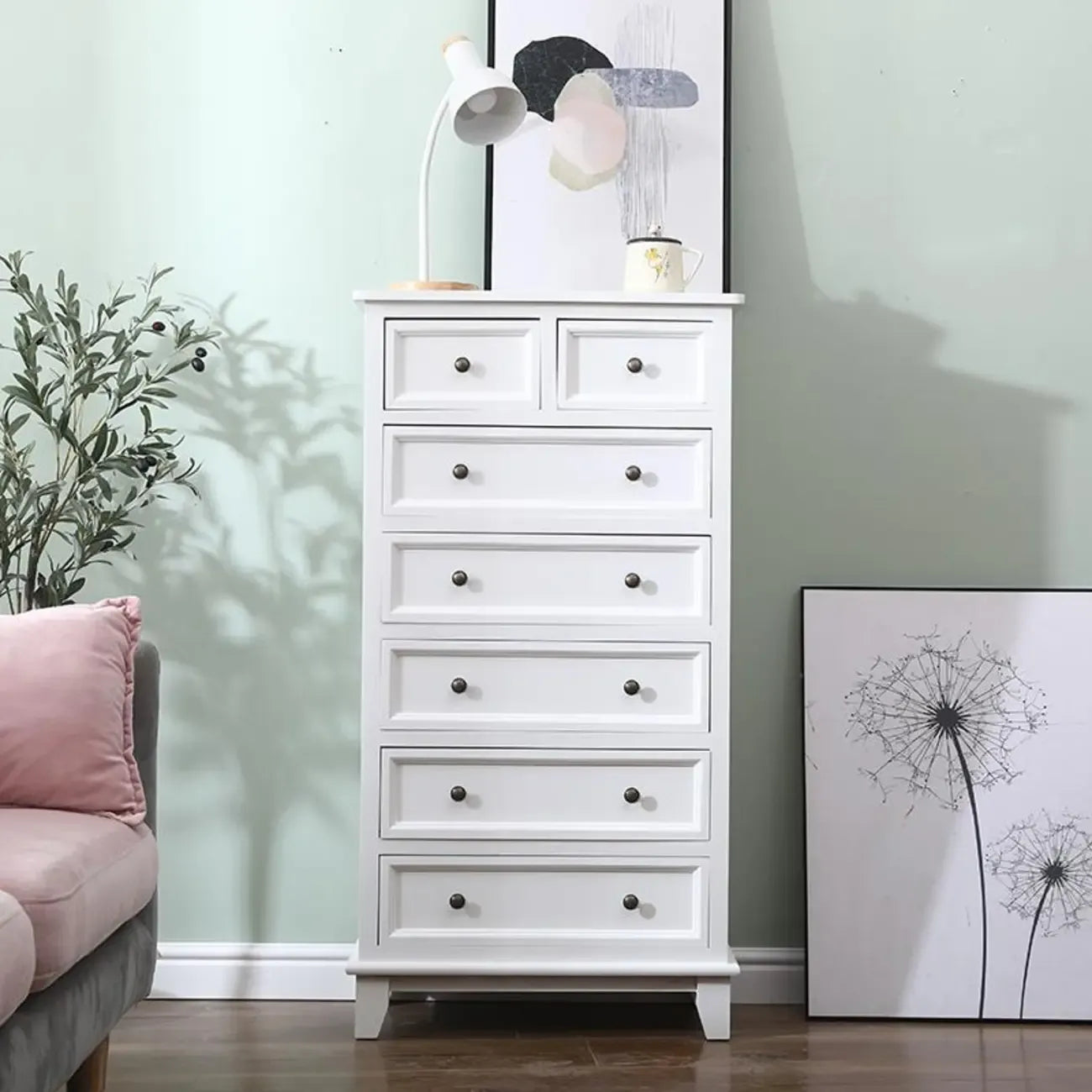 Elegant Wooden 9-Drawer White Dresser with Metal Handle