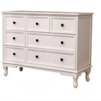 Elegant Wooden 9-Drawer White Dresser with Metal Handle