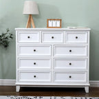 Elegant Wooden 9-Drawer White Dresser with Metal Handle