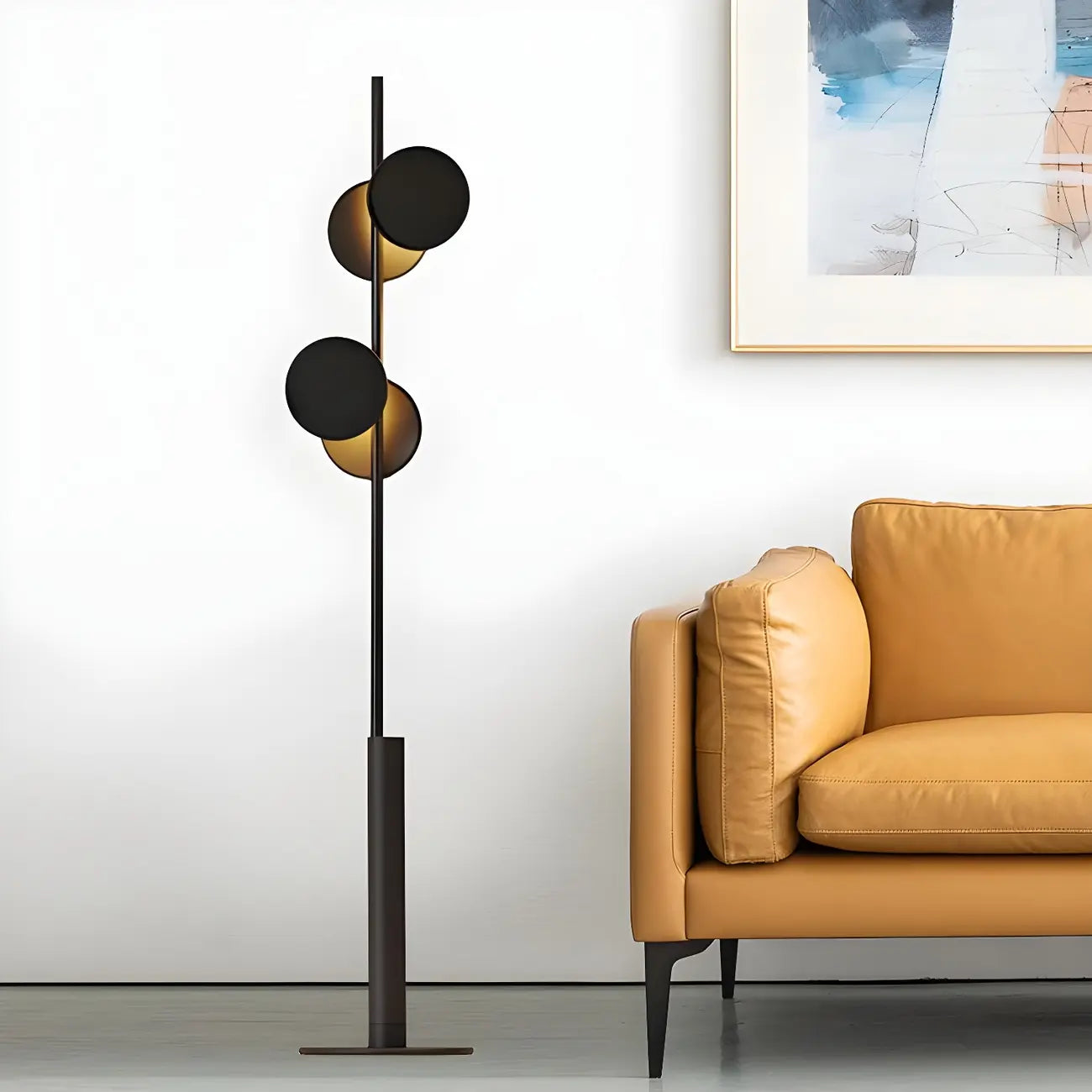 Stylish 2-Light Geometric Black Floor Lamp for Living Room
