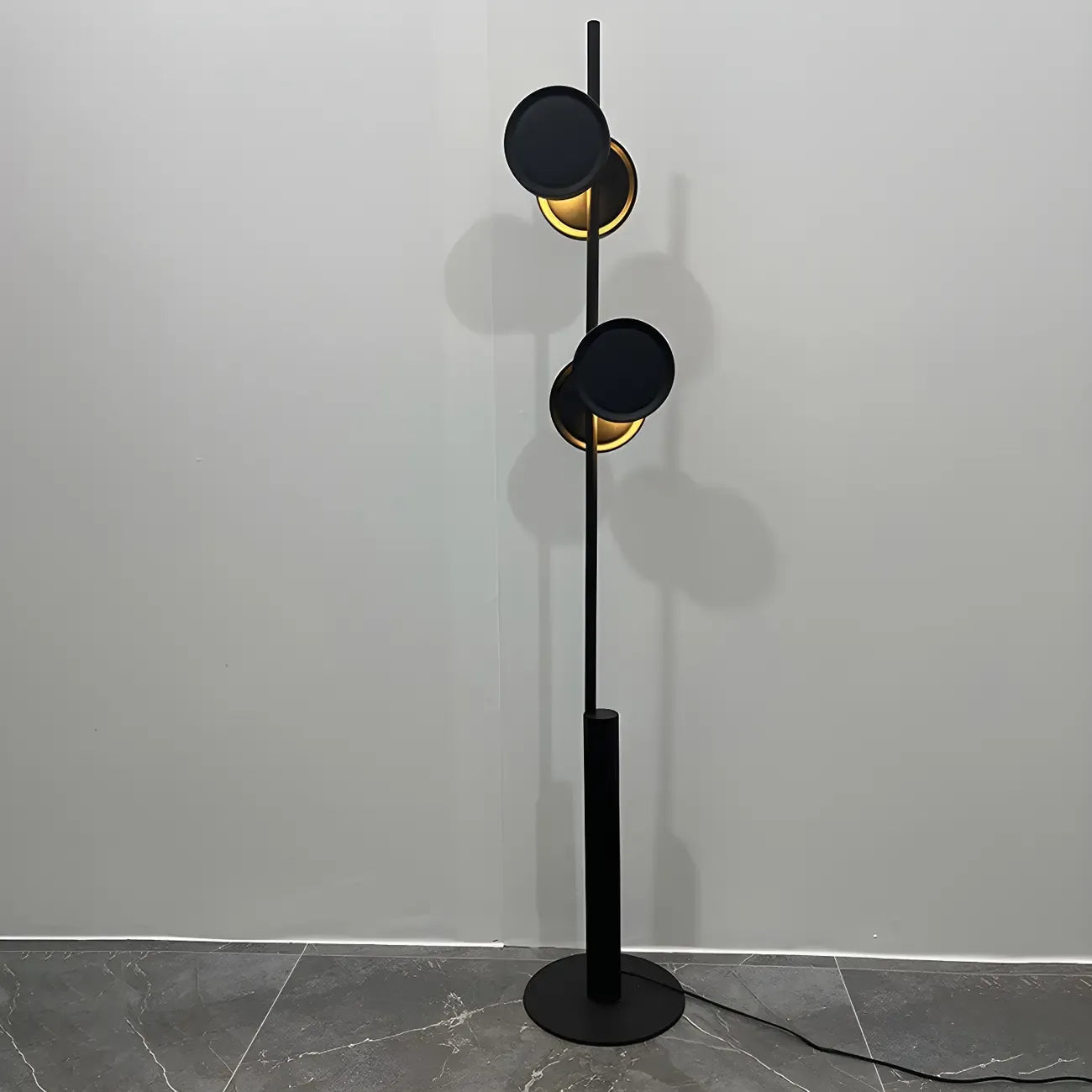 Stylish 2-Light Geometric Black Floor Lamp for Living Room