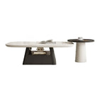 Modern Wood Oval Nesting Coffee Table with Block Base
