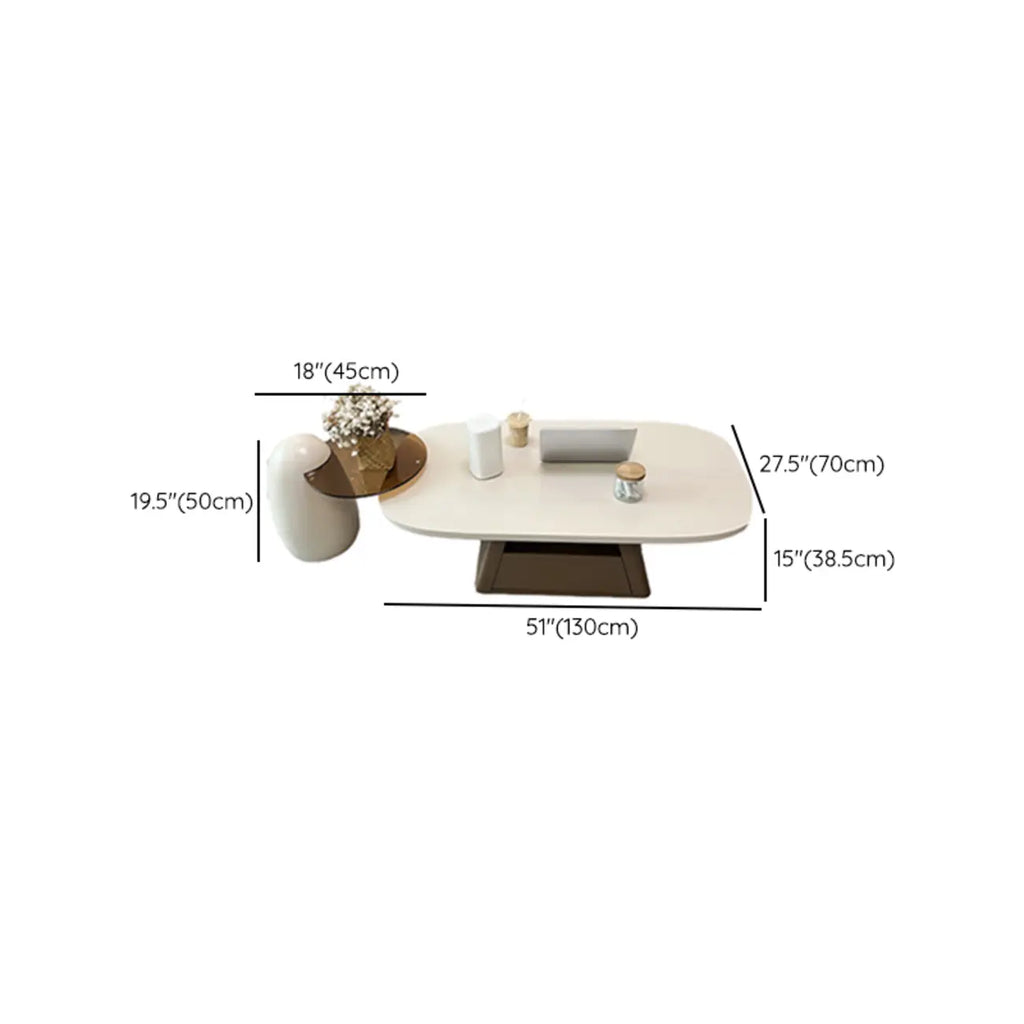 Modern Wood Oval Nesting Coffee Table with Block Base