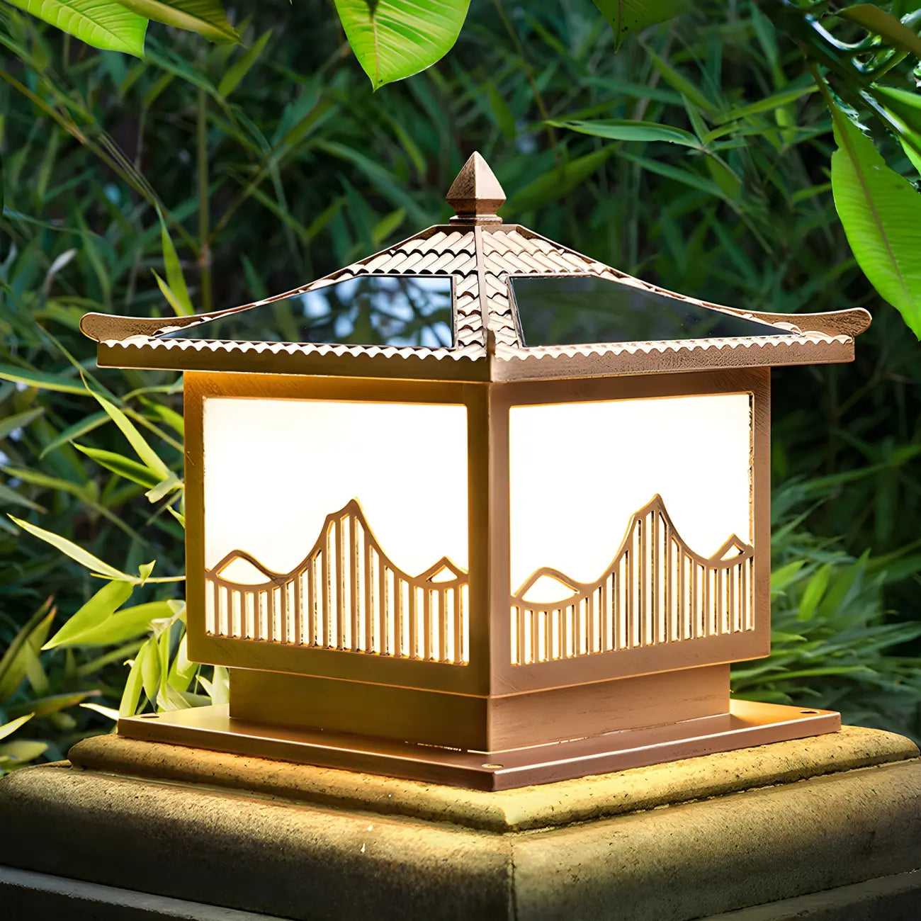 Traditional Bronze Home-Shape Solar Outdoor Post Lights