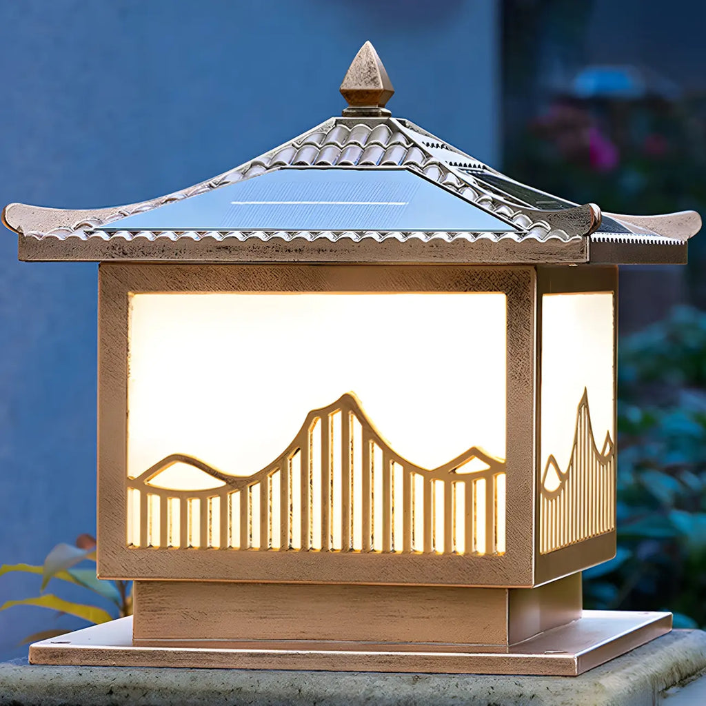 Traditional Bronze Home-Shape Solar Outdoor Post Lights