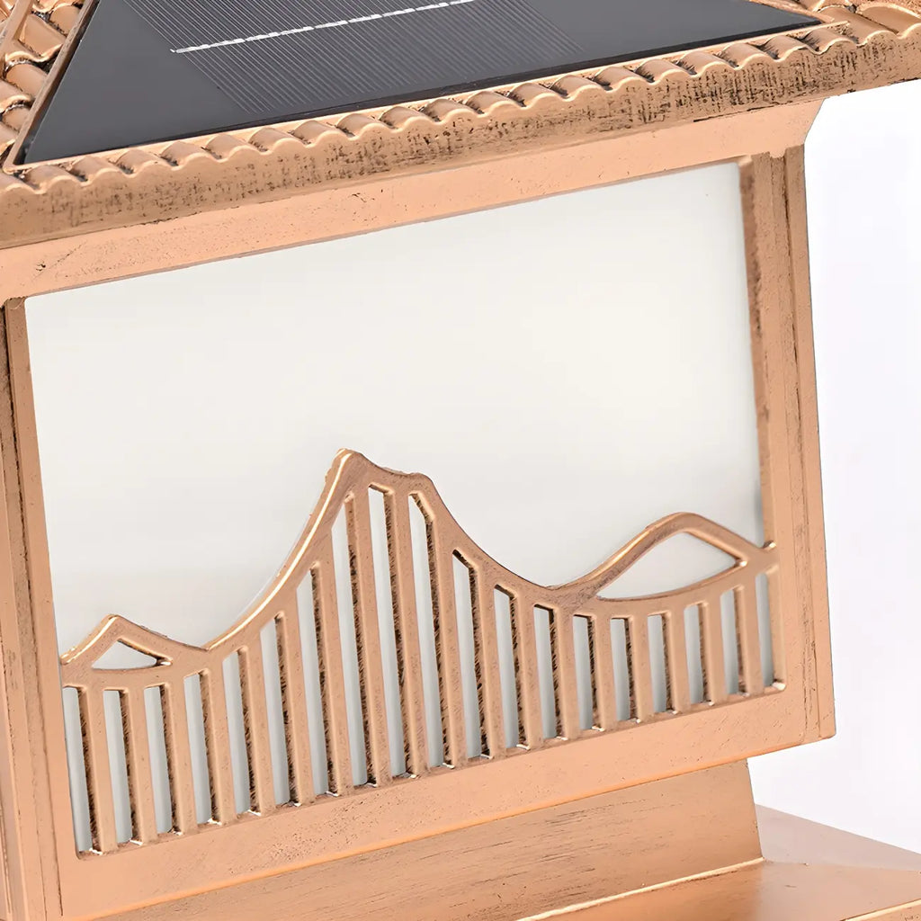 Traditional Bronze Home-Shape Solar Outdoor Post Lights