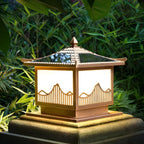 Traditional Bronze Home-Shape Solar Outdoor Post Lights