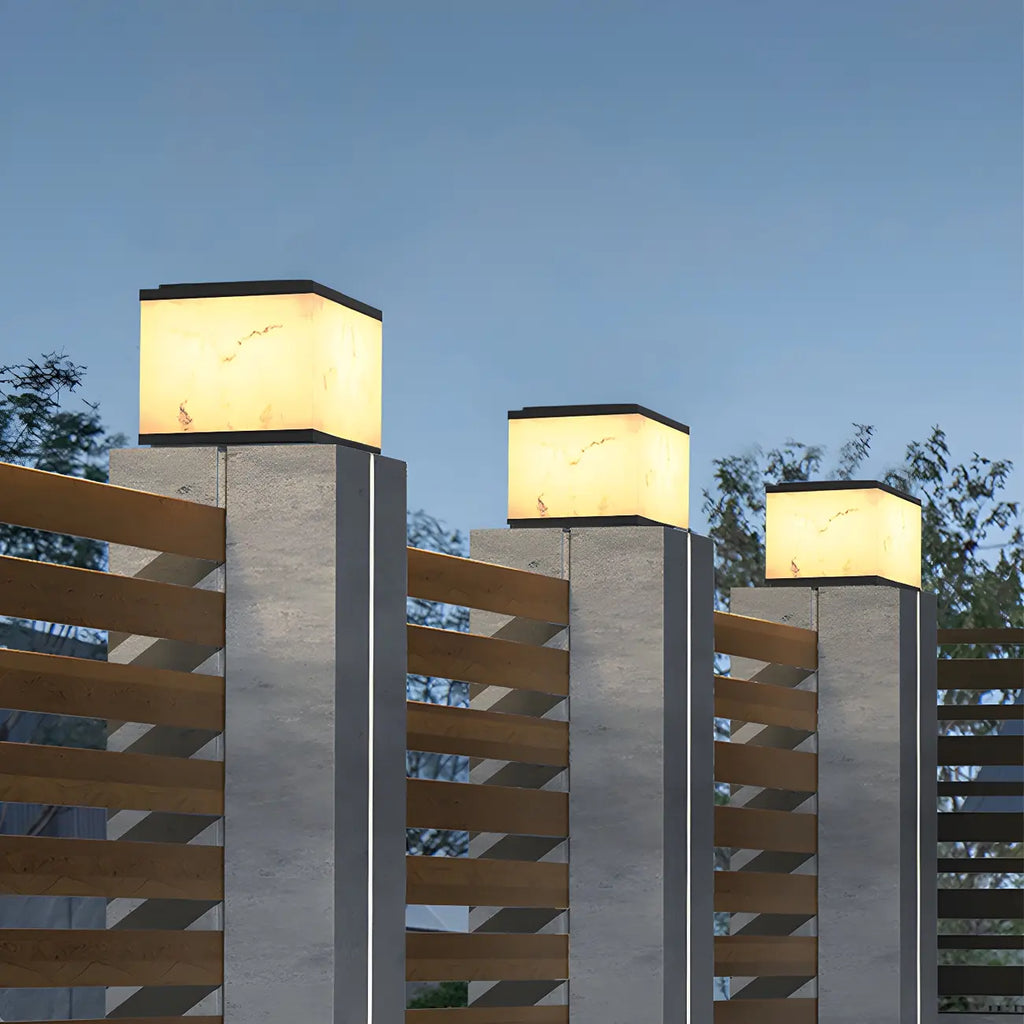 Modern Warm Light Cube Solar Outdoor Post Lights