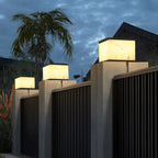 Modern Warm Light Cube Solar Outdoor Post Lights