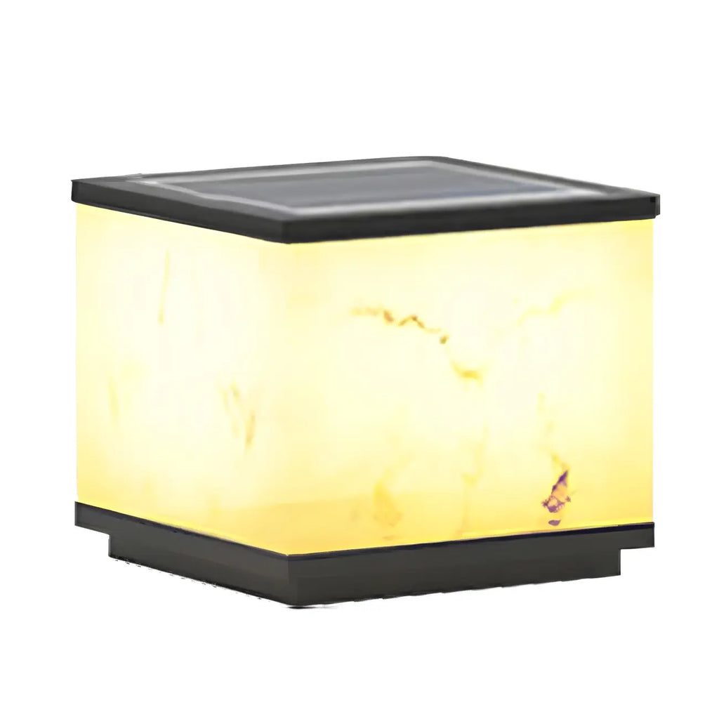 Modern Warm Light Cube Solar Outdoor Post Lights