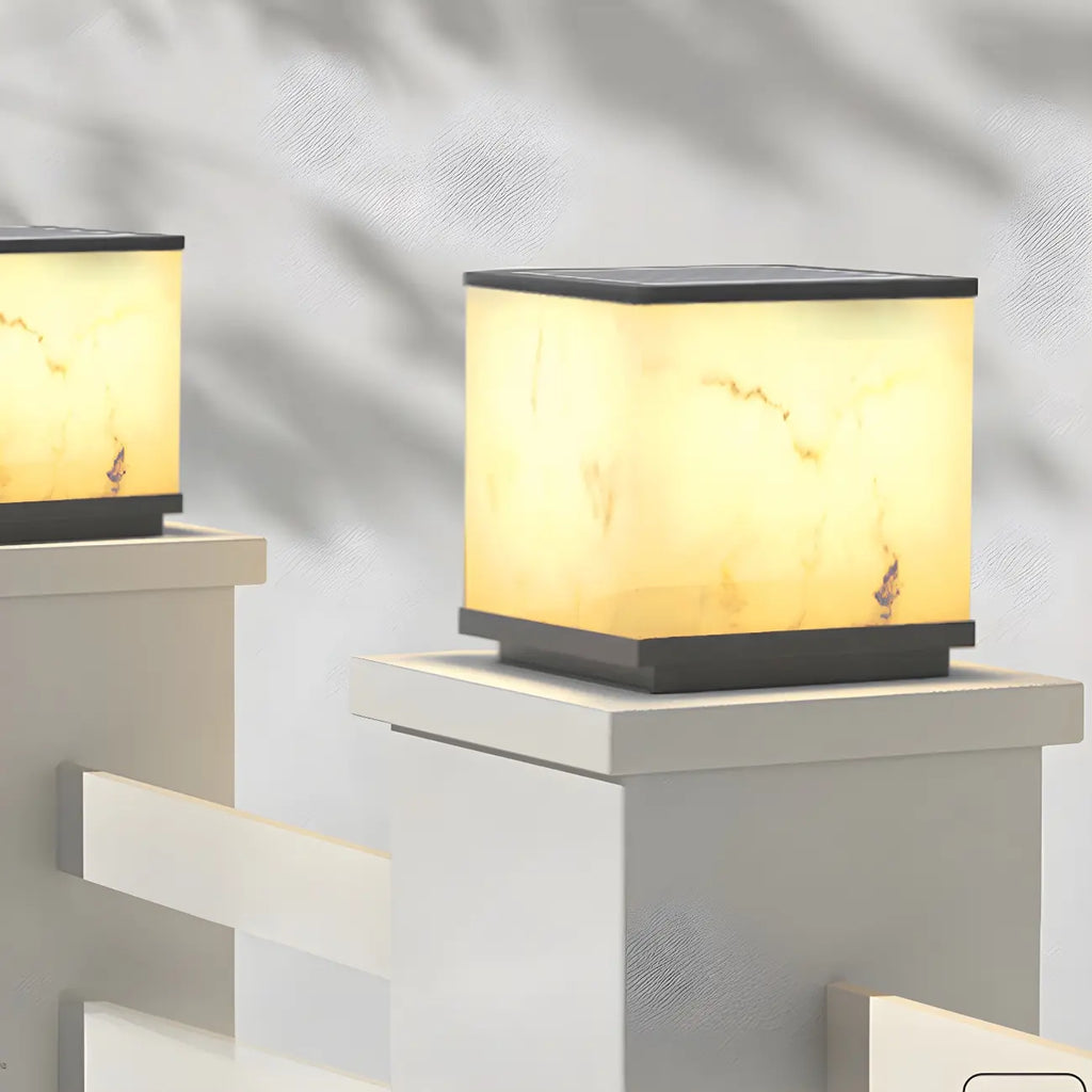Modern Warm Light Cube Solar Outdoor Post Lights