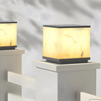 Modern Warm Light Cube Solar Outdoor Post Lights