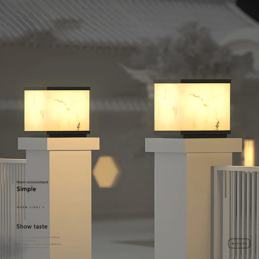 Modern Warm Light Cube Solar Outdoor Post Lights