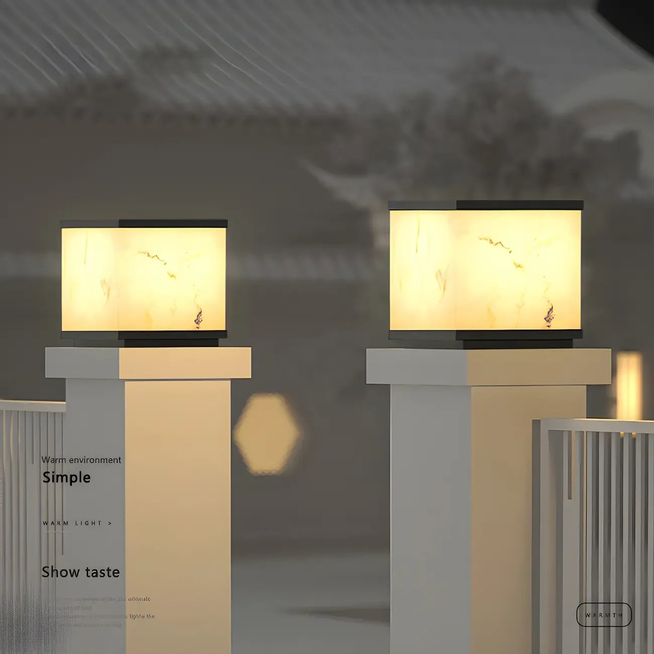 Modern Warm Light Cube Solar Outdoor Post Lights