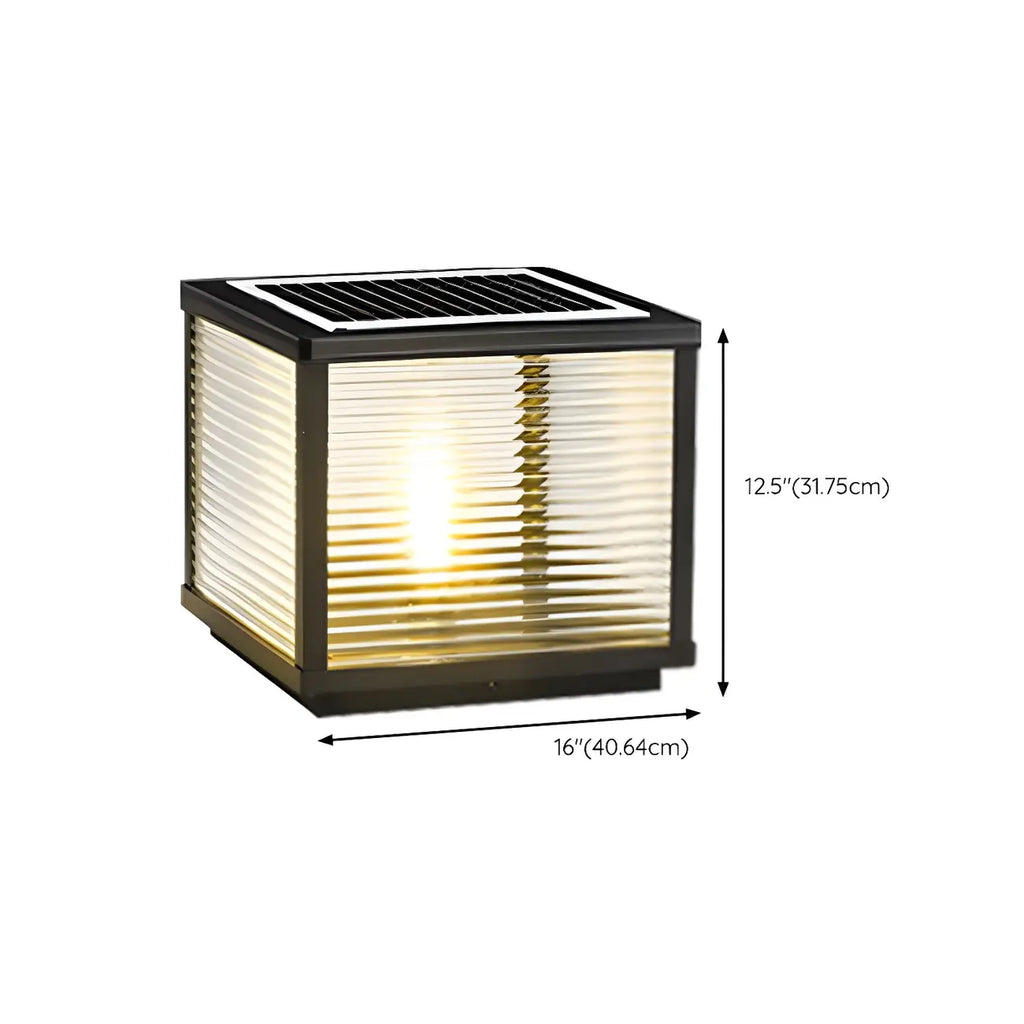 Modern Warm Light Cube Solar Outdoor Post Lights