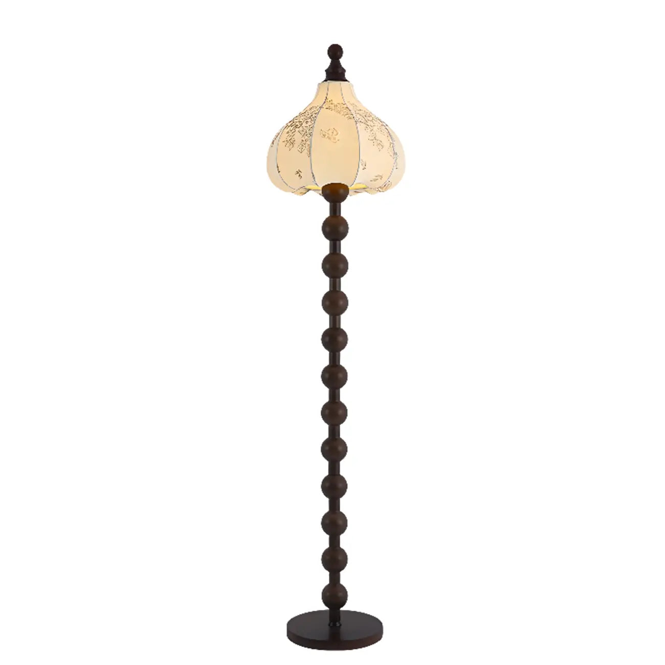 Stacked Ball Wood Floor Lamp with Fabric Shade for Living Room