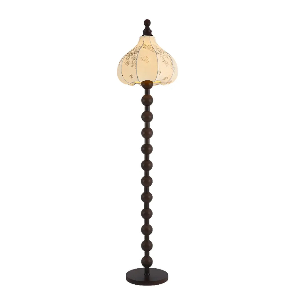 Stacked Ball Wood Floor Lamp with Fabric Shade for Living Room