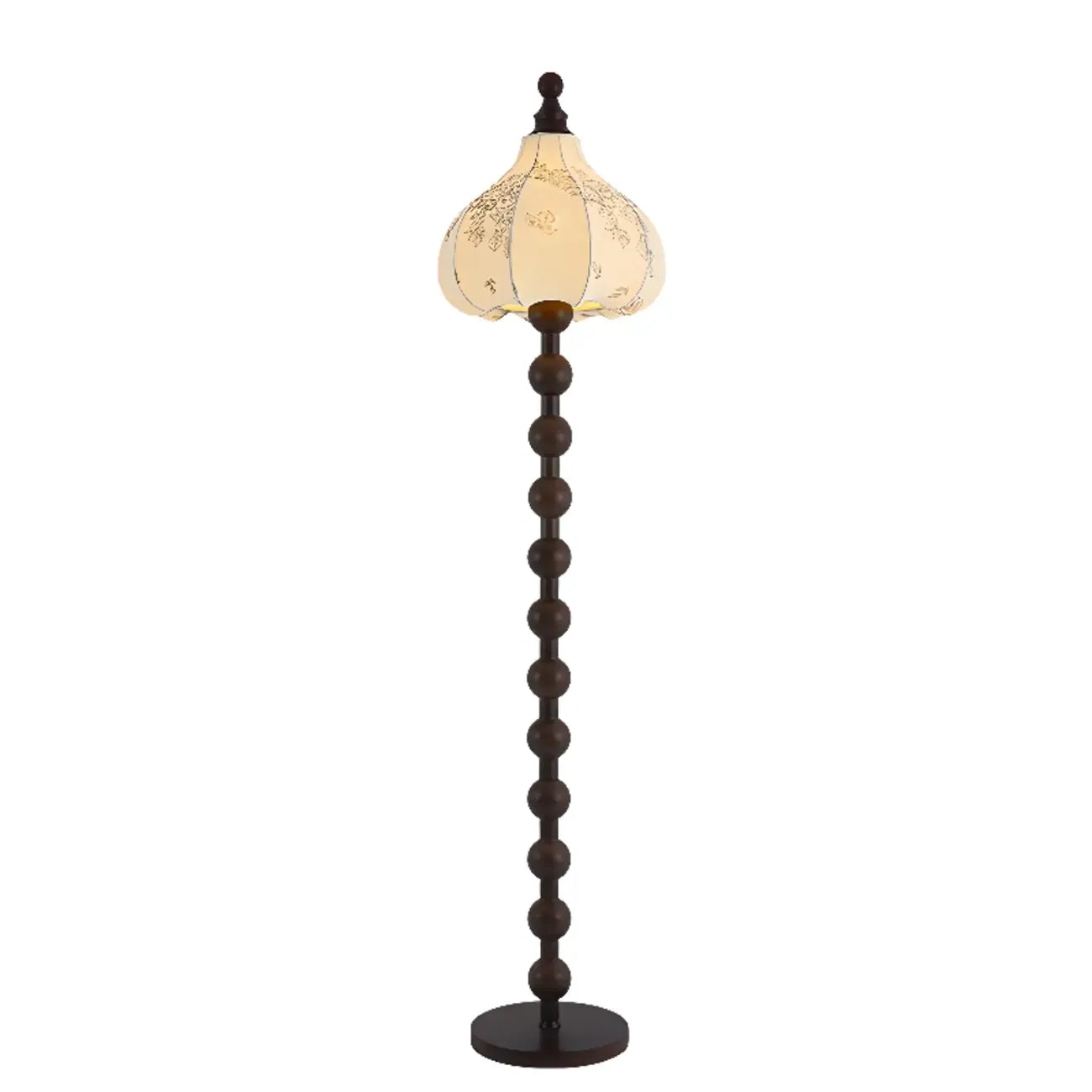 Stacked Ball Wood Floor Lamp with Fabric Shade for Living Room