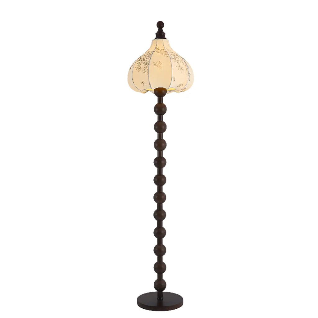 Stacked Ball Wood Floor Lamp with Fabric Shade for Living Room