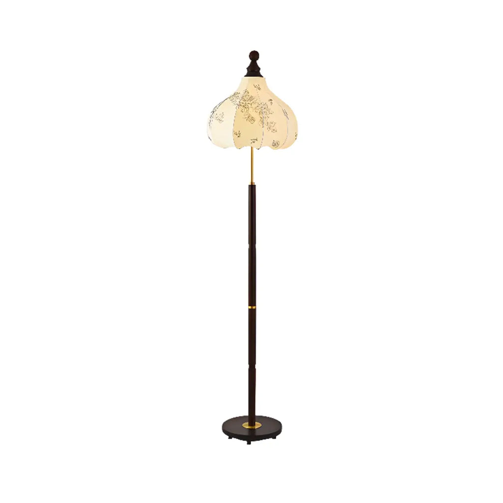 Stacked Ball Wood Floor Lamp with Fabric Shade for Living Room