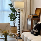 Stacked Ball Wood Floor Lamp with Fabric Shade for Living Room