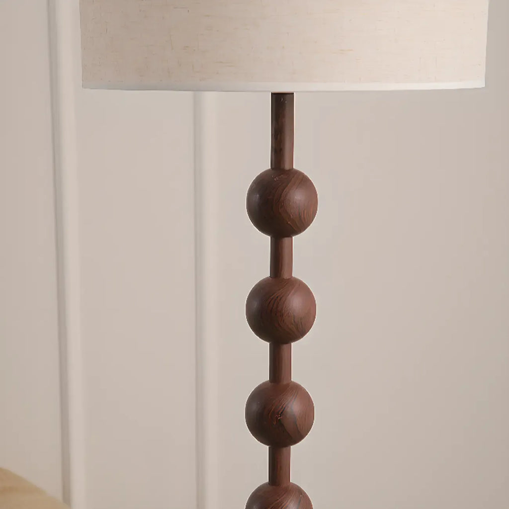 Stacked Ball Wood Floor Lamp with Fabric Shade for Living Room